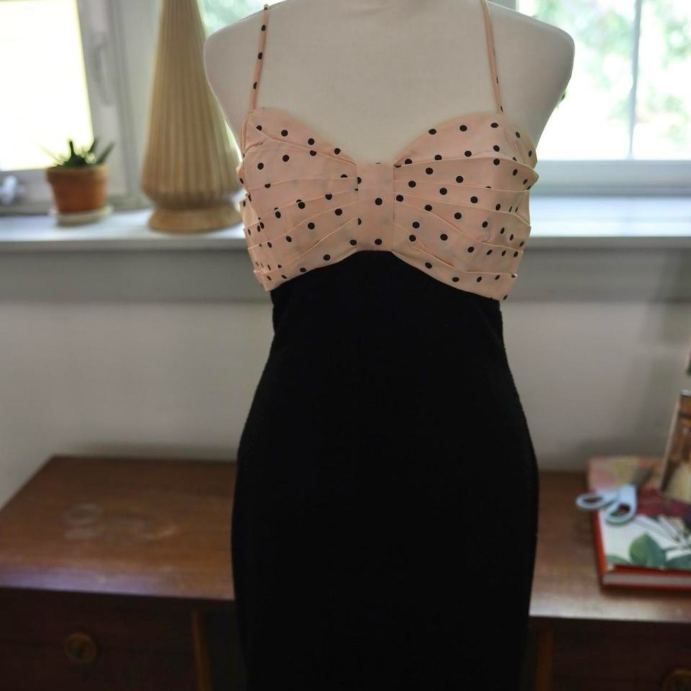 Vintage Polka Dot Bustier Black Dress